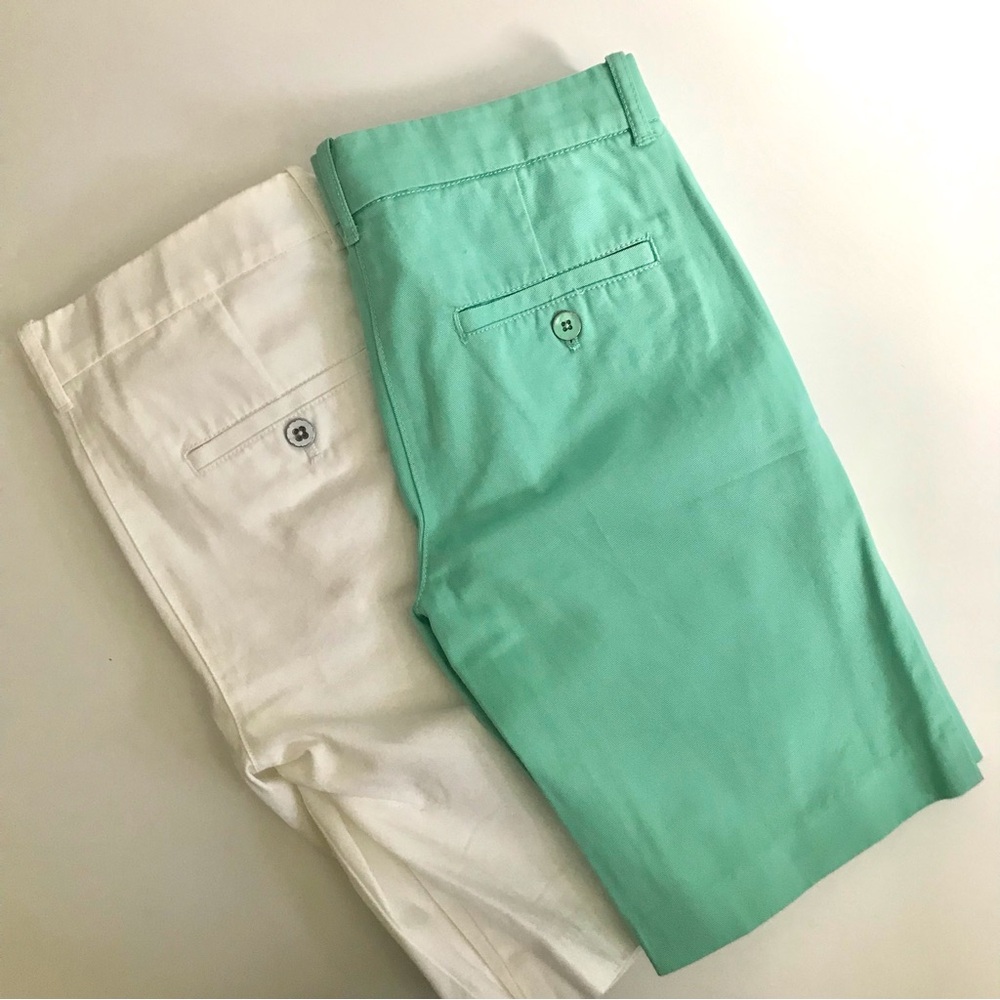 Crewcuts Girls Mint Green White Bermuda Chino Shorts  Flower Button